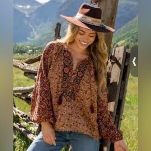 Natural Life Camille Floral Bohemian Blouse, Sz S (P2P 24”)